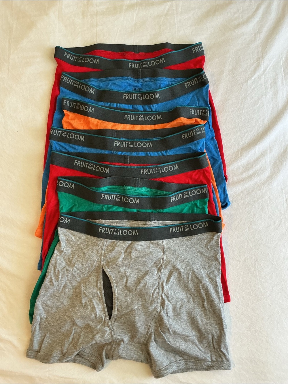 Boys Fruit of the Loom Boxer Briefs - Gray, Red, Blue, Green, Orange (6-Pack) XL